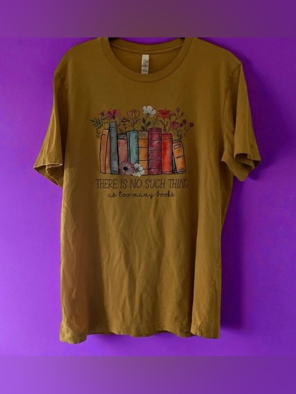 ✨Mustard Short Sleeve Graphic Tee with Bookstack Design